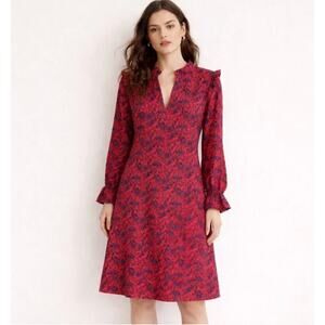 H&M Red Blue Floral Boho Peasant Cottagecore Dress Women's Size 14 With Pockets